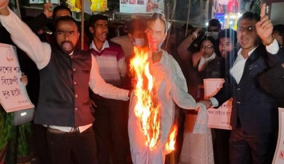 Tripura Congress burnt Assam CM’s Effigy for derogatory Statement against Rahul Gandhi’s Parents